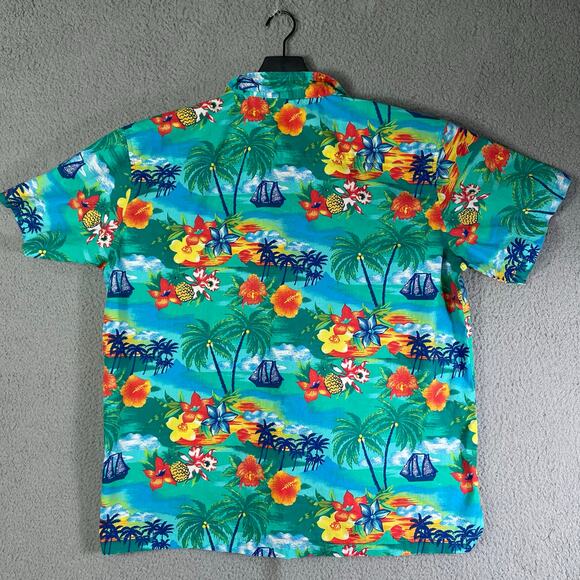 Hawaiian Shirt‎ XL Tropical Palm Tree Sailboat Floral Cotton Blend Vacation - Picture 3 of 9
